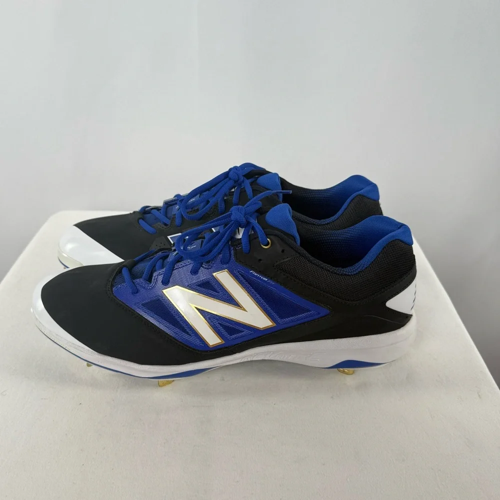 NEW New Balance Lace Up Baseball Spikes in Black Blue Low‎ Top Size 16
